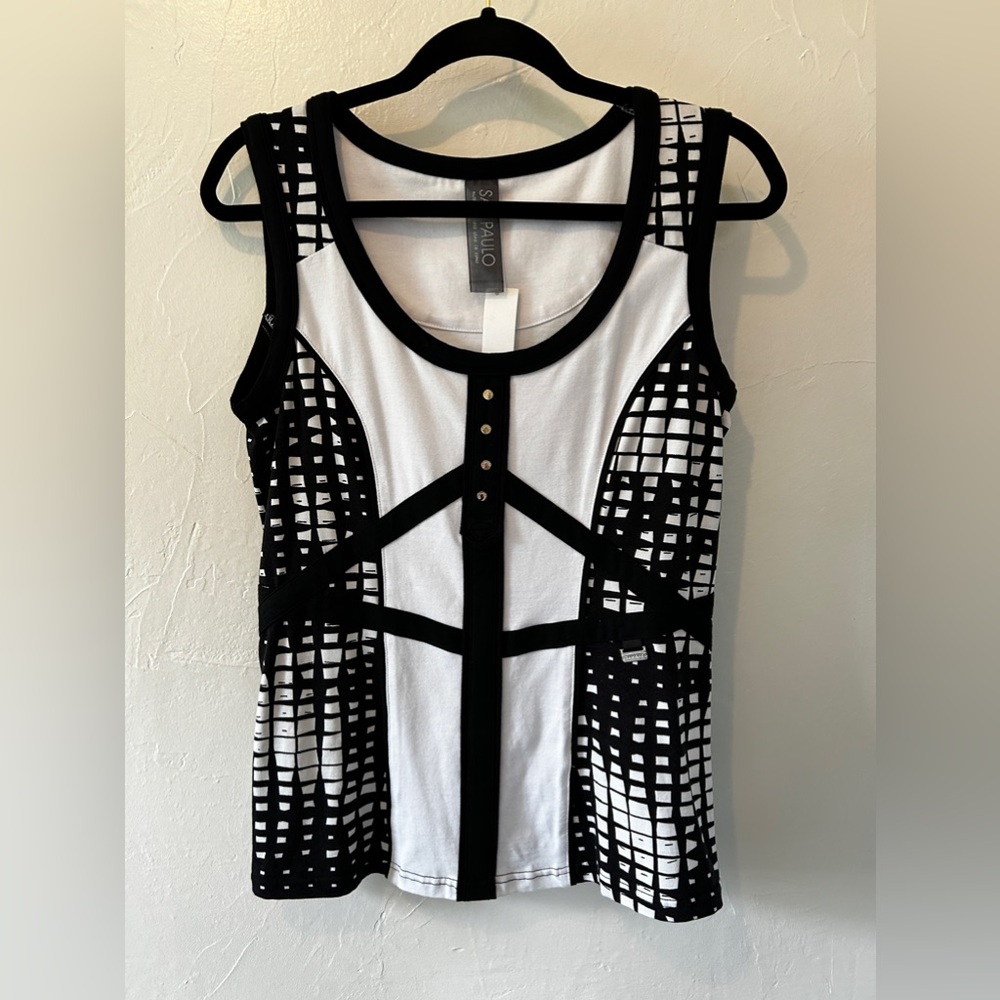 Sao Paulo Knit Tank Top Black White Size 6 New With Tags